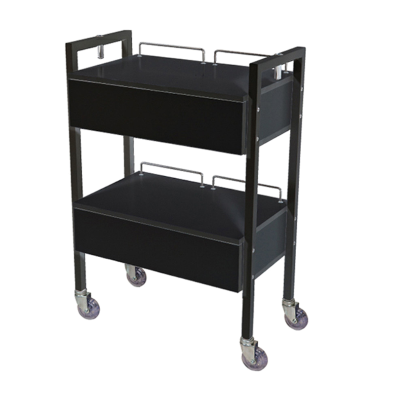 2 Drawer Hairdressing Beauty Trolley - Black