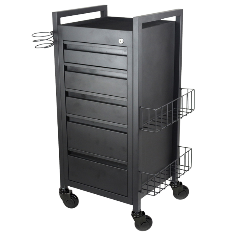 Midnight 5 Drawer Hairdressing Beauty Trolley - Black Frame - Click'nClean Castor Wheels