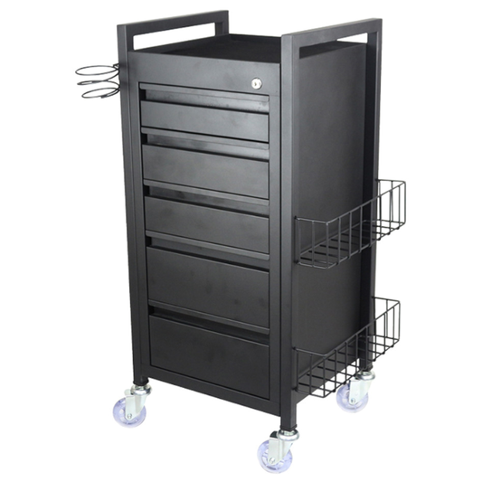 Midnight 5 Drawer Hairdressing Beauty Trolley - Black Frame