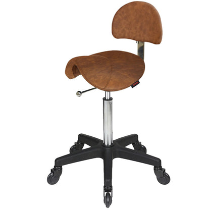 Saddle Stool with Back Tan - Black Base - Click'n Clean Castor Wheels