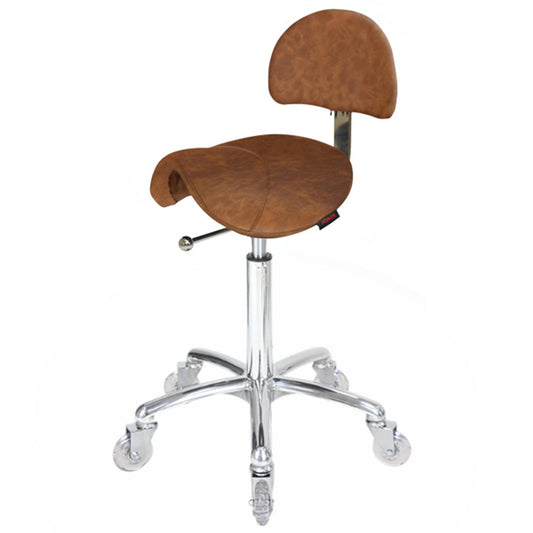 Saddle Stool with Back Tan - Chrome Base