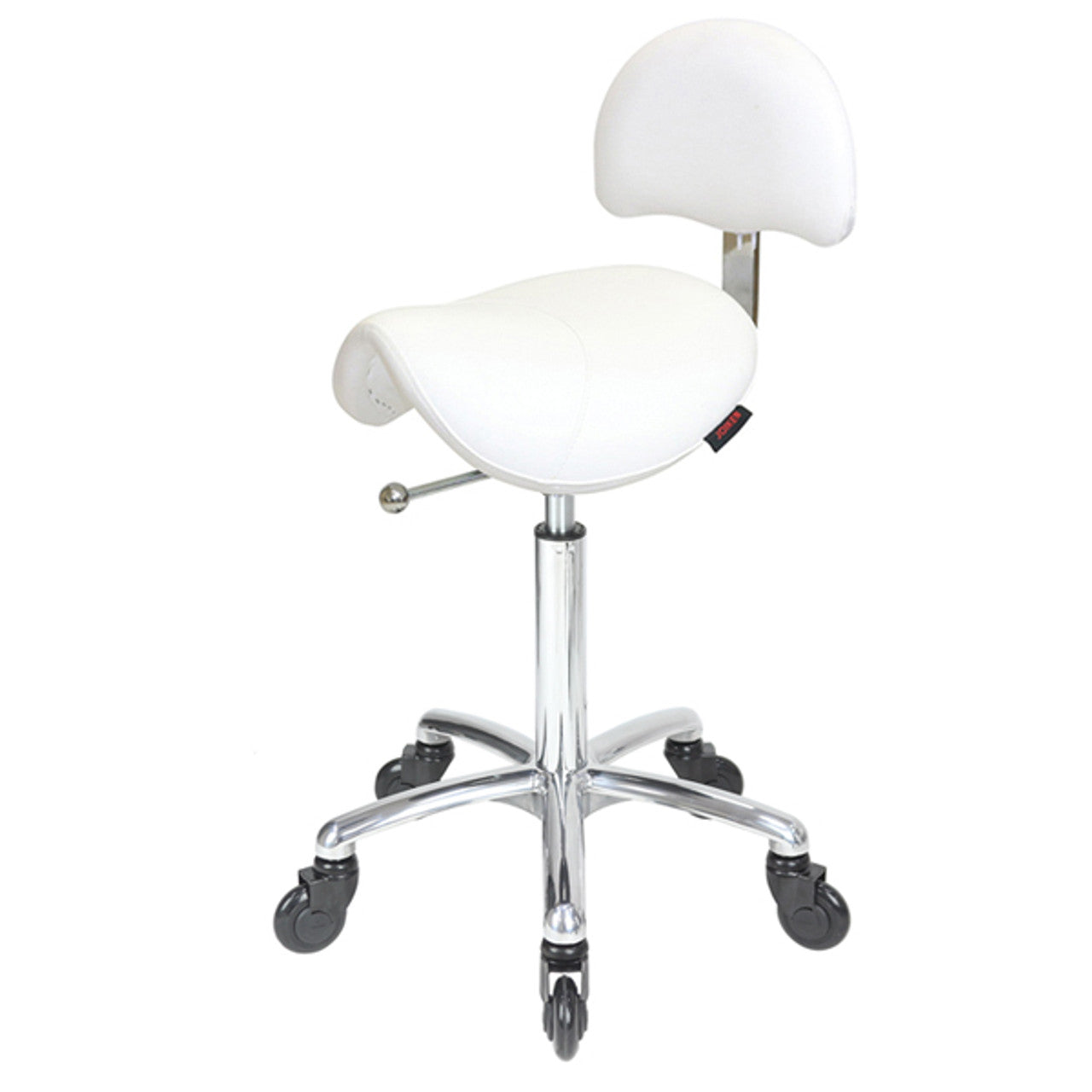 Saddle Stool with Back White- Chrome Base - Click'n Clean Castor Wheel ...