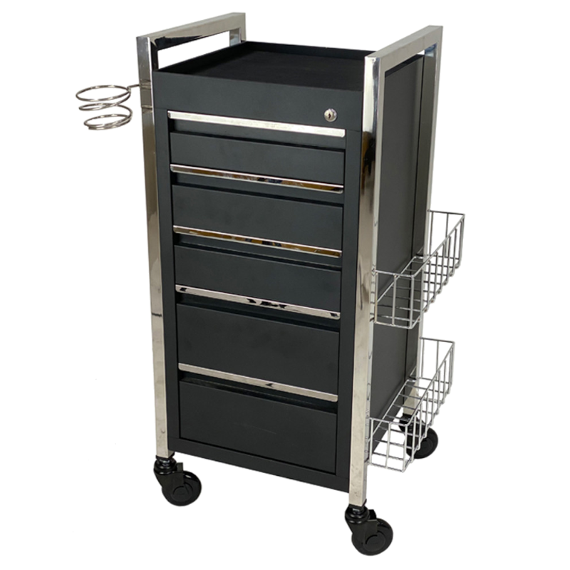 Twilight 5 Drawer Hairdressing Beauty Trolley - Chrome Frame - Click'n Clean Castor Wheels