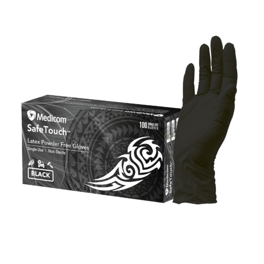 SafeTouch Black Latex Gloves - Textured Latex Medical Examination Gloves