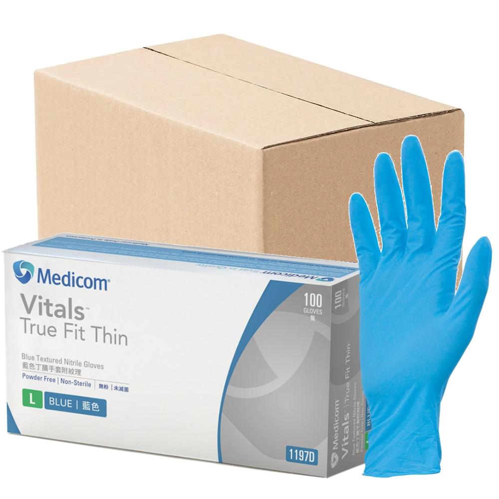 Vitals True Fit Thin - Blue Textured Nitrile Gloves