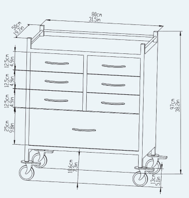 Stainless Steel Resuscitation Trolley - Seven Drawer - LuxeMED