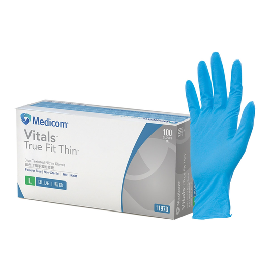 Vitals True Fit Thin - Blue Textured Nitrile Gloves - LuxeMED